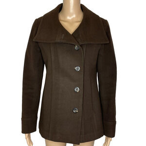 Women's 6 Cole Haan Brown Wool Blend Double Breasted Short Coat